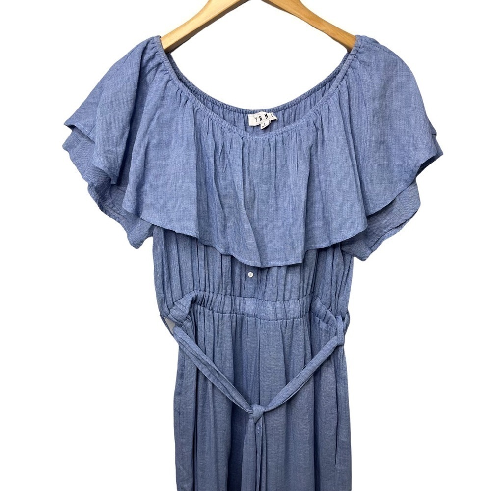 THML Jumpsuit Off The Shoulder Blue Tassel Tie Size Large THS0427 - Picture 2 of 8
